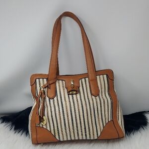 London Fog Tan and Black Striped Tote